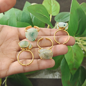 Luxury Fashion Jewelry Mode Joyas Women's 18k Gold Plated Brass Gemstone Raw Green Druzy Agate Punk <b>Adjustable</b> <b>Rings</b> Trendy - Product Image 6