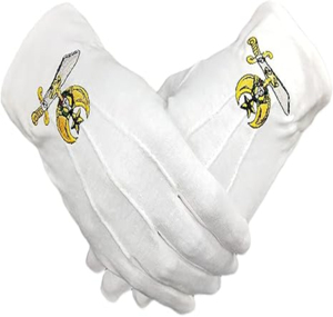 White Cotton Master Masonic Gloves Hand Embroidered Gold and red 32 degree wing up logo Masonic Gloves With OEM Design - Product Image 1
