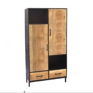 Armario Industrial de Madera de Mango con 2 Puertas y Cajones, Estructura Metálica, Mueble de Almacenamiento - Product Image 1