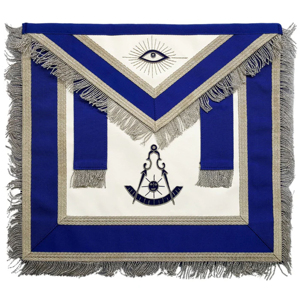 Delantal de Maestro Masón Azul Personalizado Profesional con Flecos Azules y Plateados, Regalia Masónica con Bordado Artesanal - Product Image 1