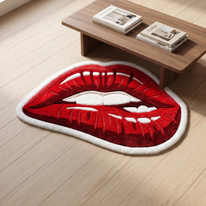 Alfombra de Lana Tejida a Mano con Diseño de Labios Rojos, Antideslizante, Geométrica, de Pelo Medio, Estilo Pop Art, Decoración Suave para Dormitorio y Sala de Estar - Product Image 4