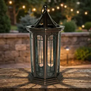 Hexagon Metal Lantern <b>Outdoor</b> <b>Candle</b> <b>Holder</b> Durable Decorative Lighting Fixture - Product Image 1