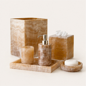 Ensemble d'accessoires de salle de bain de luxe en marbre, décoration moderne pour hôtel avec distributeur de savon, plateau et boîte à mouchoirs - Product Image 3
