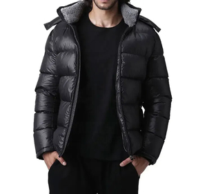 Blouson d'hiver décontracté noir unique 2026 avec capuche, rembourrage en duvet, doublure en fausse fourrure, fermeture éclair coupe-vent, coupe classique - Product Image 1