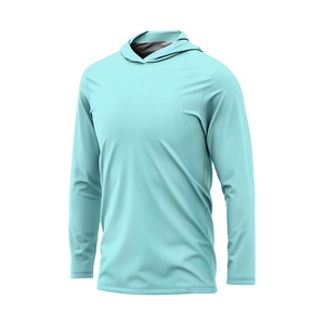 Camiseta Deportiva de Manga Larga con Capucha para Hombre, Color Azul Claro, Absorbente de Humedad, Corte Regular, Color Sólido - Product Image 2