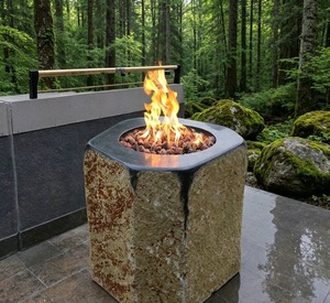 Brasero moderne en pierre, chauffage extérieur au bioéthanol, colonne chauffante autoportante pour patio et jardin avec accessoire en verre de foyer - Product Image 1