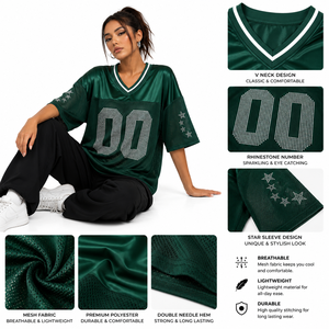 Camiseta de fútbol de malla personalizada con estampado, cuello en V, número de diamantes de imitación, manga corta, estilo urbano ecológico, ajuste holgado, venta al por mayor B2B - Product Image 6
