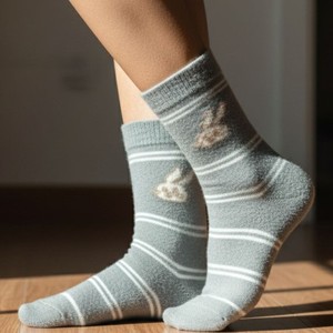 New Custom Design Unisex Adult Cotton Gray Crew <b>Socks</b> With Bunny Pattern Digital Print Breathable Holiday Design OEM 2026 - Product Image 2
