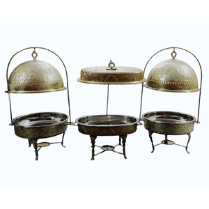 Golden Round Brass <b>Chafing</b> <b>Dish</b> hand made antique design Stainless Steel <b>Buffet</b> Server with Dome Lid Hotel Restaurant - Product Image 6