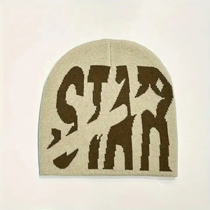 Hip Hop Unisex Knitted All Over Jacquard Words Beanie Y2K Knitted Warm Winter Beanie <b>Hat</b> with Custom Logo Street Fashion Beanies - Product Image 3