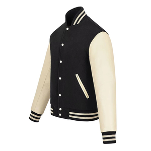 <b>Mens</b> Black Varsity Jacket with Cream Sleeves Classic Letterman Baseball Style Coat - Product Image 3