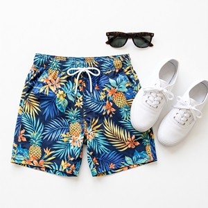 Geometric Print Woven Casual Men's Swim Shorts Drawstring <b>Elastic</b> Waist Quick Dry - Product Image 2