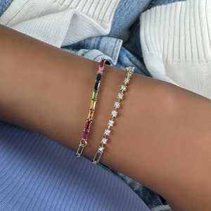 Pulsera de Diamantes Cultivados en Laboratorio con Diseño de Media Cadena de Tenis y Media Cadena de Clip, Cadena de Eslabones de Oro Sólido de 14K y 18K, Ajustable de 7 Pulgadas, Pulseras Delicadas y Elegantes - Product Image 4