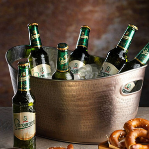 Antique Copper Hammered Oval <b>Ice</b> Bucket With Cutout Handles Modern Party Champagne Wine Chilling Beverage Tub Party Tableware - Product Image 6