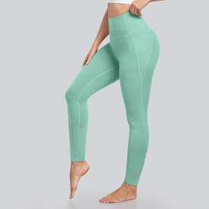 Custom Women's High Waist Mint Green Yoga <b>Leggings</b> Side Phone <b>Pocket</b> Compression Gym Fitness Running <b>Workout</b> Polyester/Spandex - Product Image 2