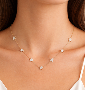 Collier en diamant de laboratoire minimaliste DEF Couleur VS VVS, forme étoile, en or jaune massif 14K, bijoux fins - Product Image 6