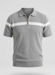 Polo zippé pour homme en maille texturée à manches courtes, col chemise, pull décontracté pour le golf - Product Image 1