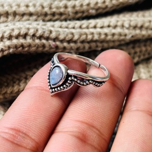 Moonstone V shape <b>Ring</b> <b>Boho</b> Tribal Brass <b>Ring</b> Oxidized Silver <b>ring</b> Ethnic Bedded <b>ring</b> for women - Product Image 2