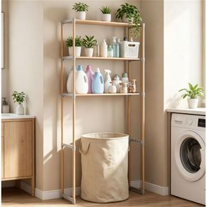 3-Tier Solid <b>Pine</b> Wood Toilet Storage <b>Shelf</b> Anti-Slip Feet Tool-Free Assembly Bathroom Space-Saving Organizer Rack - Product Image 2