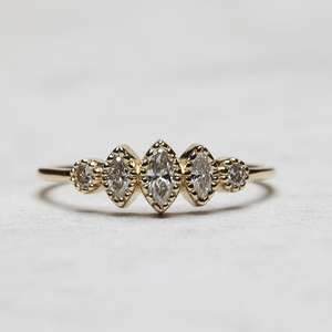 Trendy Five Stone Milgrain Set Marquise Cut <b>Dainty</b> Diamond Engagement <b>Ring</b> 925 Sterling Silver Women's Wedding Anniversary Gift - Product Image 5