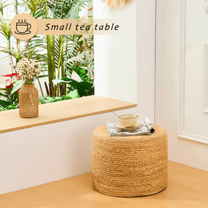 Poggiapiedi Artigianale in Giacinto d'Acqua Naturale Intrecciato, Comodo Pouf per Arredamento e Seduta - Product Image 5