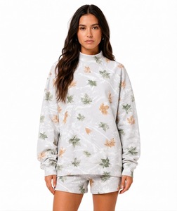 Ensemble décontracté 2 pièces motif camouflage feuilles forestières : pull à col montant coupe décontractée et short assorti - Product Image 3