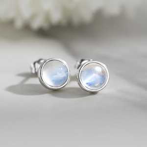 Natural Moonstone <b>Stud</b> Earrings 925 Sterling <b>Silver</b> Bezel Gemstone Jewelry For Women Gift Wholesale - Product Image 1