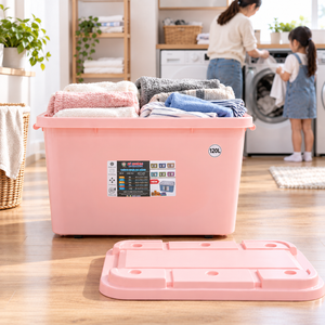 Contenedor de Almacenamiento Apilable de Plástico de 120L con Ruedas, Contenedor Organizador de Archivos Grande con Tapa para Hogar, Oficina, Almacén - Product Image 2
