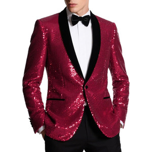 <b>Sequin</b> Single Breasted Slim Fit Plus Size Men's Blazer <b>Jacket</b> Polyester/Cotton Velour Customized Color Casual American Style - Product Image 5