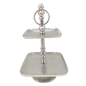 Best Designer Hammered Metal Cake Stand With Golden Handle 3 Tier Round Silver Dessert Display Platter For Wedding Decoration - Product Image 5