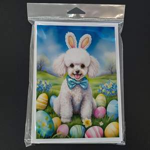 Whimsical A7 Tamaño 5x7 White Poodle Easter Egg Hunt Tarjetas de felicitación Paquete de 8 tarjetas de nota en blanco con sobres - Product Image 3