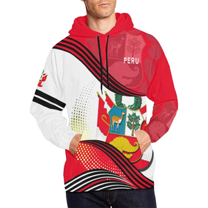 Women's Peru Flag Crest Print Hoodie Red <b>White</b> Pullover <b>Sweatshirt</b> with Pocket - Product Image 2