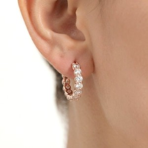 Round Cut Lab Diamond Hoop Earrings 10K 14K 18K <b>Solid</b> <b>Gold</b> Minimalist Eternity Diamond Heggie Hoop Earrings Wedding Hoop Earring - Product Image 6