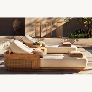 Tumbona de Lujo de Madera de Teca Tropical con Reposabrazos de Ratán, Elegante Tumbona para Tomar el Sol, Muebles de Exterior Premium para Villas y Resorts - Product Image 2