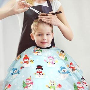 Capa de Peluquería Infantil con Estampado de Muñeco de Nieve, Material de Poliéster Resistente al Agua, Cintura Ajustable, Delantal Cómodo para Cortar el Cabello para Niños - Product Image 4