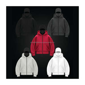 Pull à capuche double thermique d'hiver personnalisé avec broderie, double couche, 100% coton, lourd, fermeture éclair intégrale, cagoule pour homme - Product Image 5