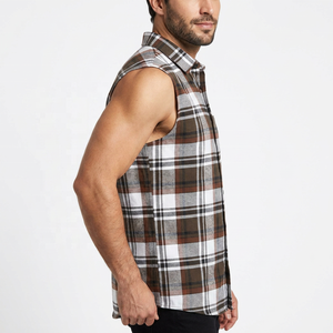 Camisa de Franela a Cuadros sin Mangas para Hombre al por Mayor, con Cuello Abotonado, Informal, de Algodón, para Otoño, Camisetas sin Mangas Personalizadas para Hombre - Product Image 4