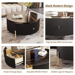 Tavolino Moderno Rotondo con 2 Grandi Cassetti, Tavolino da Caffè con Spazio di Archiviazione da 80 cm - Product Image 5