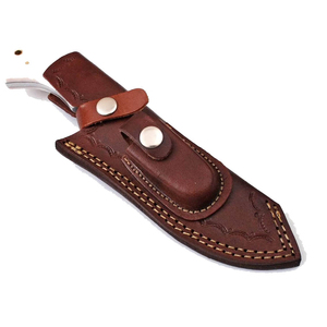 Drop Point Hunting Knife Damascus Steel Blade Leather Handle 0.6mm Thickness Straight Edge Non Adjustable - Product Image 6