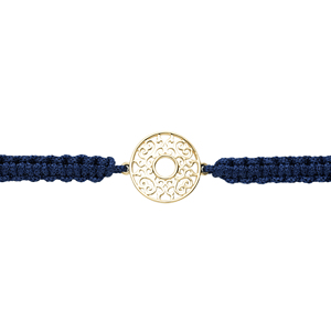 Pulsera de Macramé Azul Marino Chapada en Oro de 14K con Rodio, Dije de Filigrana, Diseño Intrincado Calado, Cordón Trenzado Ajustable, Unisex - Product Image 2