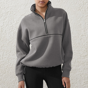 <b>Women's</b> <b>White</b> Fleece Quarter-Zip Hooded Sweatshirt Full Sleeve Regular Fit Casual Sportswear All Seasons 100% Organic Cotton - Product Image 5