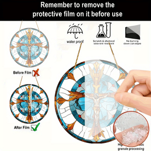 CIFbuy Décoration Murale en Acrylique Tournesol Croix Effet Vitrail Jésus, Facile à Accrocher, Style TikTok, pour Service de Sélection Temu, Panneaux Vitraux - Product Image 2