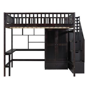 Letto a soppalco espresso a grandezza naturale con libreria, cassetti, scrivania e armadio per bambini - Product Image 4