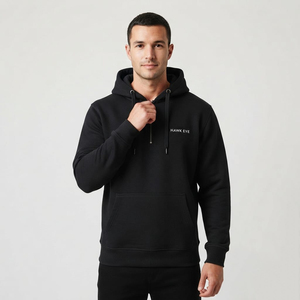 Fabrication de sweats à capuche noirs de taille standard pour hommes, sweats à capuche à demi-zip, logo personnalisé, sweat à capuche en coton épais pour hommes - Product Image 5