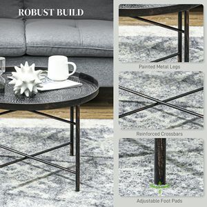 Tavolo da Caffè Rotondo Durevole da 24 Pollici con Piano Effetto Martellato e Struttura in Metallo per Soggiorno o Camera da Letto, Colore Peltro - per Hotel - Product Image 5