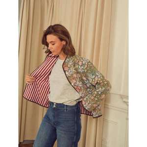 Retro Women Olive Green Suzani <b>Jacket</b> Fine Floral <b>Pattern</b> <b>Quilted</b> Casual Boho Zip Coat with Pockets - Product Image 3