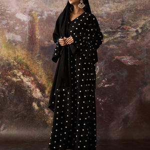 Best Selling Handmade Beaded V Neck Long Sleeve Flared Hem Abaya Modest Fashion Daily Wear Vintage Floor Length <b>Eid</b> Ramadan - Product Image 4