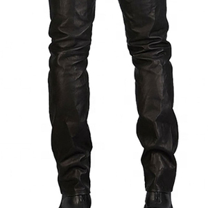 Pantalon Moto en Cuir PU Noir pour Homme, Taille Haute, Coupe Droite, Fermeture Boutonnée, Style Automne Délavé - Product Image 4