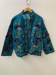 Chaqueta Boho de Punto con Cuello Mandarín y Bordado Floral para Mujer, Prenda Exterior de Algodón Regular, Estilo Casual de Primavera, Manga Larga - Product Image 1