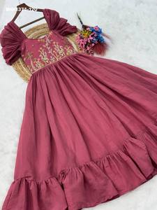 New Variety Mal-Chanderi with <b>Beads</b> Embroidery work Readymade Flared Frill-Border Gown Woman Fashion Manufacturer - Product Image 4